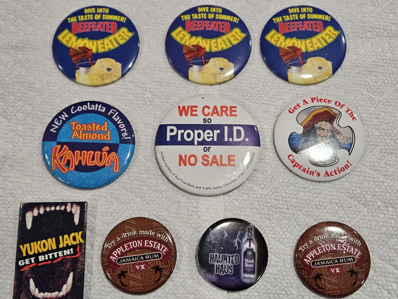 Vintage Lot of Ten Advertising Liquor Pins Various Sizes
