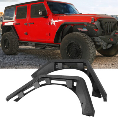 2x Rear Flat Fender Flares For Jeep Wrangler JL 18-25 w/Rubber Strips Protection