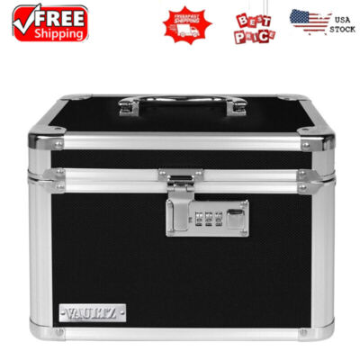 Combo Lock Storage Box File Organizer Portable Locking Storage Tote Black US