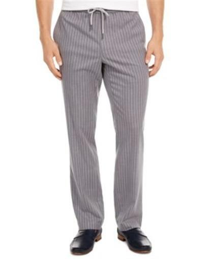 Tasso Elba Mens Pinstripe Grey Drawstring Pants XL Luxury Lounge