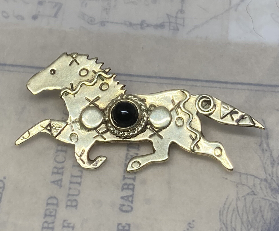 Handmade DEBORAH ROBERTS Layered Brass & Onyx “PA… - image 2