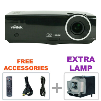 REFURBISHED ViviTek D837 DLP Projector Home Theater HD HDMI w/bundle +EXTRA LAMP