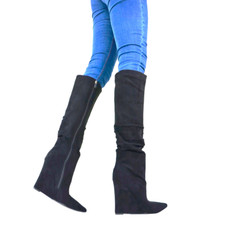 KNIEHOHE STIEFEL DESIGNER DAMENSCHUHE KEILABSATZ ELEGANT STILETTO HIGH HEELS