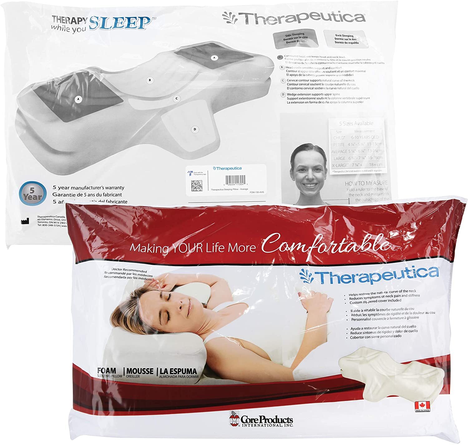 Therapeutica Pillow, Firm Orthopedic Support, Back or Side Sleeping