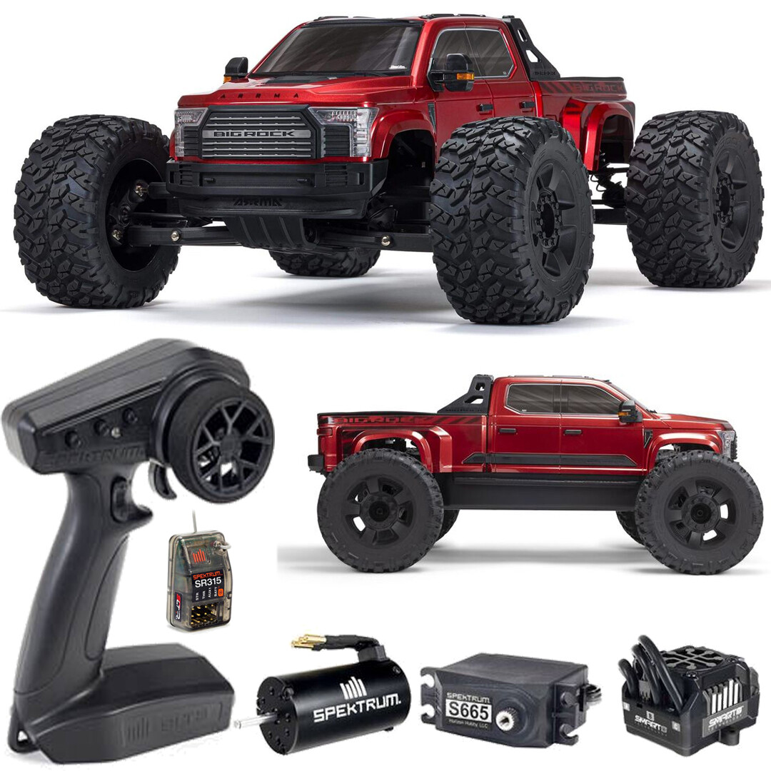 NEW ARRMA 1/7 BIG ROCK 6S 4X4 BLX Monster Truck RTR Red FREE