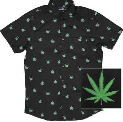 Lion Head Cannabis Men's Short Sleeve Button-Down Shirt – Cool Casual Style, Large Fit
