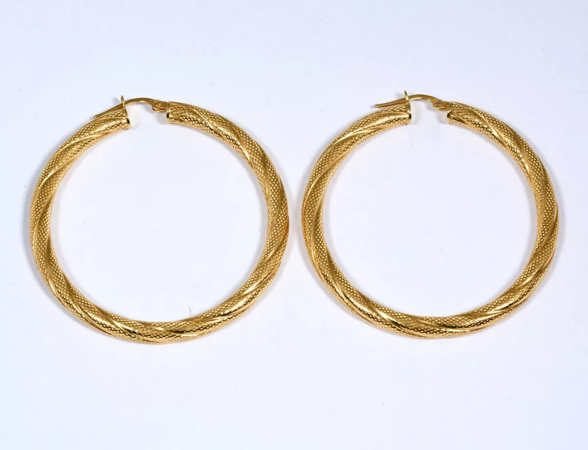 14K Yellow Gold Hoop Earrings 1 7 8 Inch Diameter 4 mm Wide with