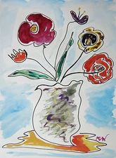 ORIGINAL FLOWERS  Naive FOLK Outsider SELF TAUGHT Mary Carol art MCW Primitive