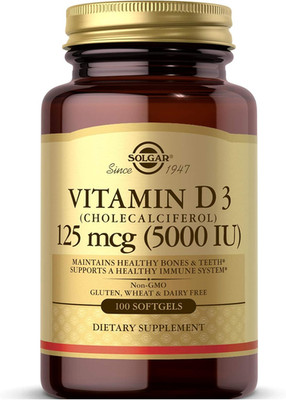 Solgar Vitamin D3 5000 IU 125mcg Softgels Immune Support 100 Ct