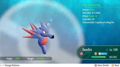 Seadra Shiny 6IVS Max AV Pokemon Lets'Go Pikachu/Eevee