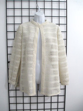 SCHRADER SPORT NEW YORK   SIZE 14 VINTAGE IVORY / OPEN WORK CARDIGAN SWEATER