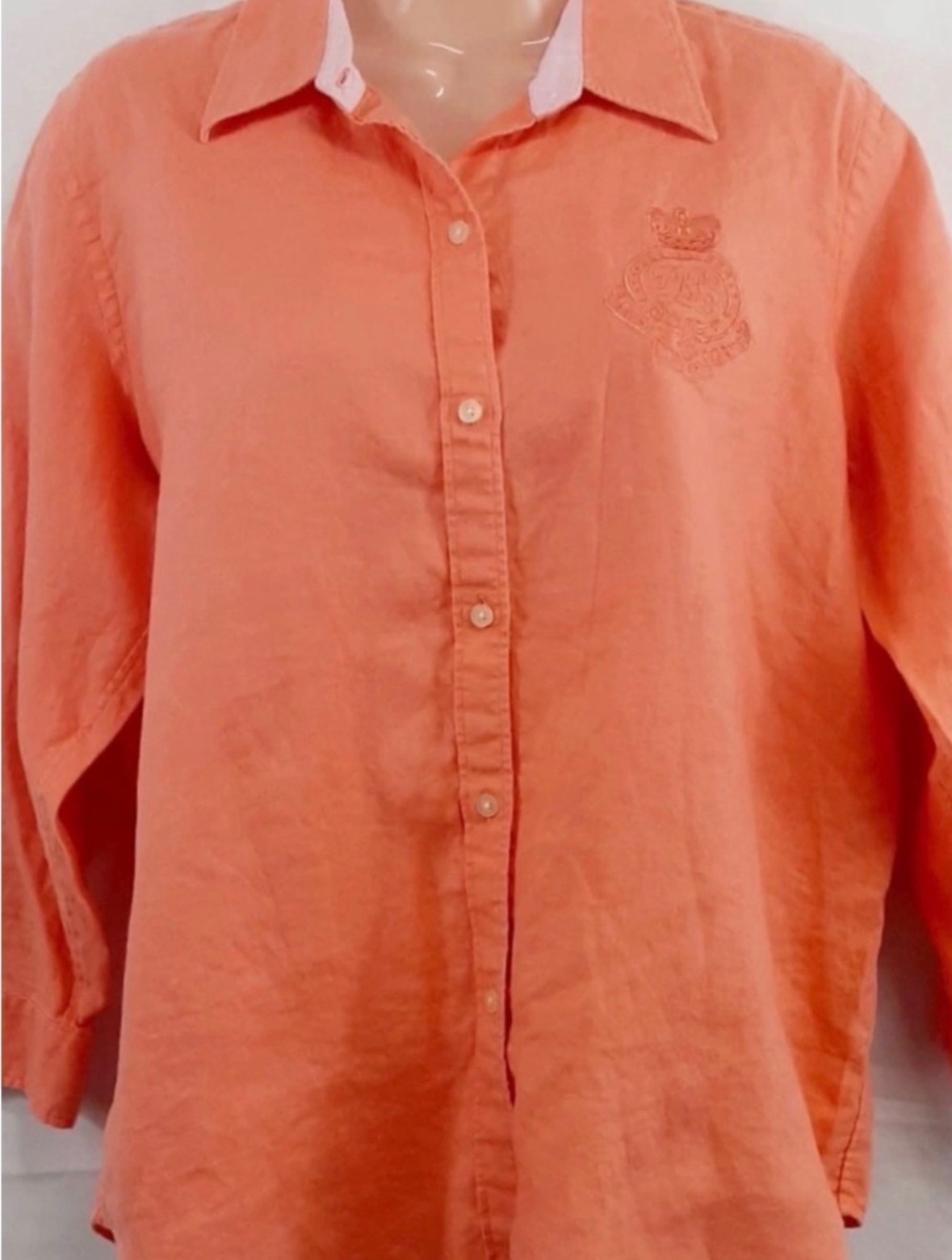 Ralph Lauren 100% Linen Women Shirt Size Large orange 3/4 sleeves