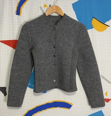 Vintage Geiger Tyrol Wool Sweater Cardigan 38 Austria Ribbed Cropped
