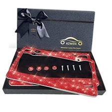 Bling License Plate Frames with High End Ribbon Gift Box,2 Pack red rhinestones