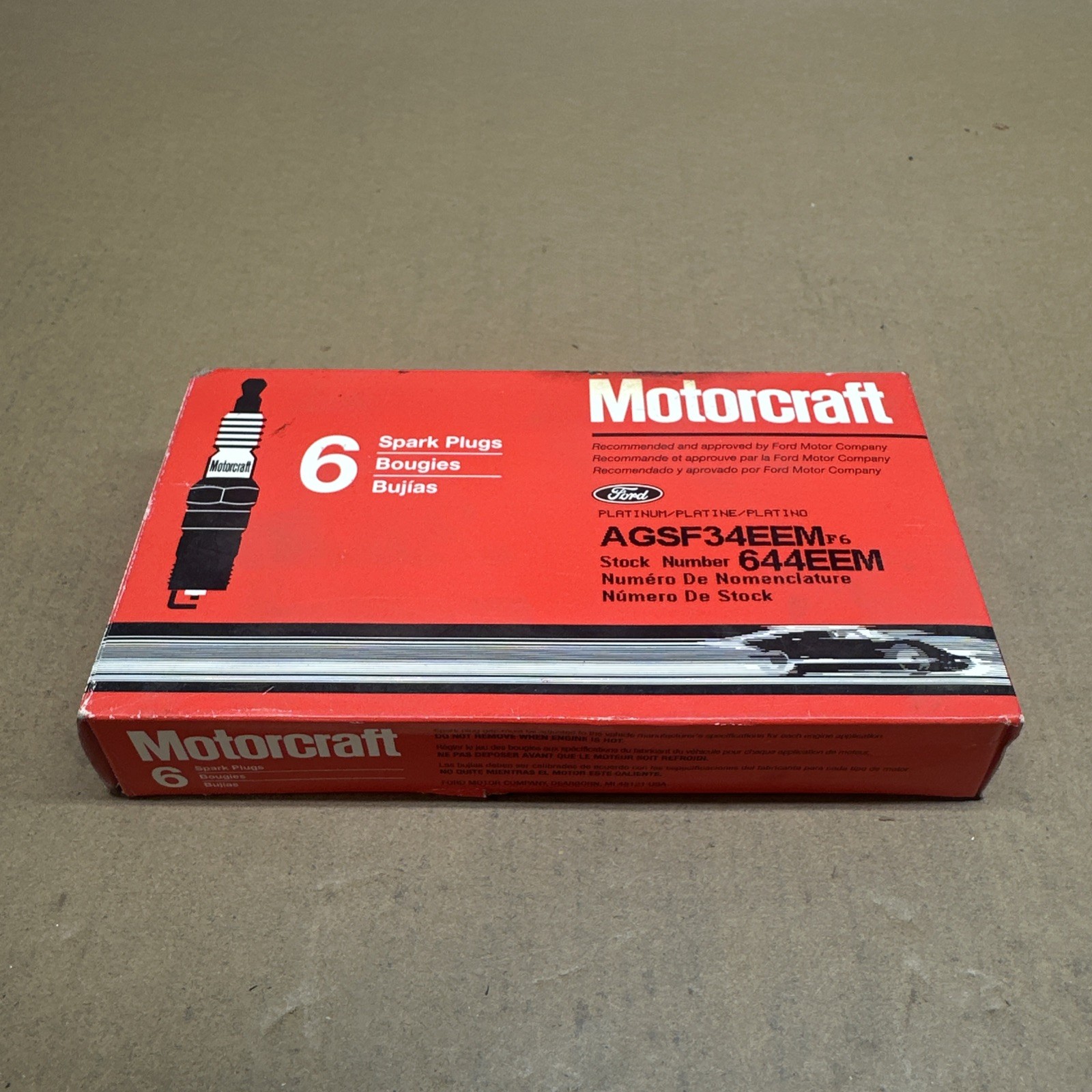 Motorcraft Ford Spark Plugs AGSF34EEM 6 pack NOS stock # 644EEM.  