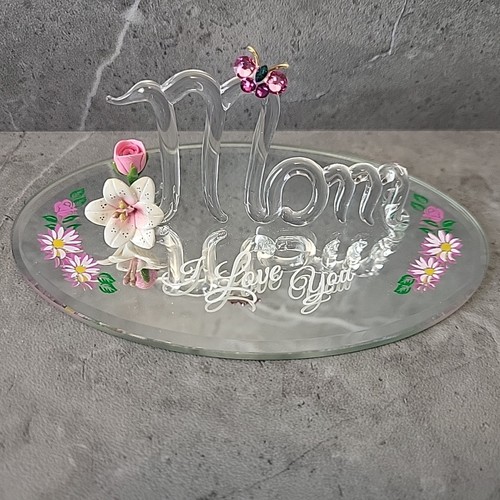 Handcrafted Glass Baron Glass Figurine Mom I love You Genuine Crystal Butterfly 