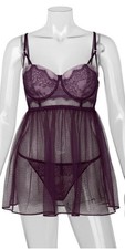 Victoria's Secret Babydoll Tulle Chemise Lingerie Push Up Sheer Purple 34C