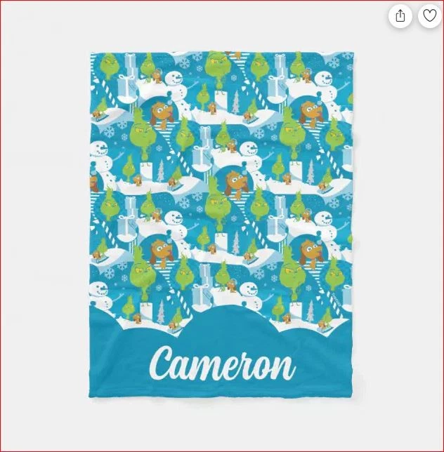 Custom Little funny character | Merry Grin Teal Pattern Fleece Blanket