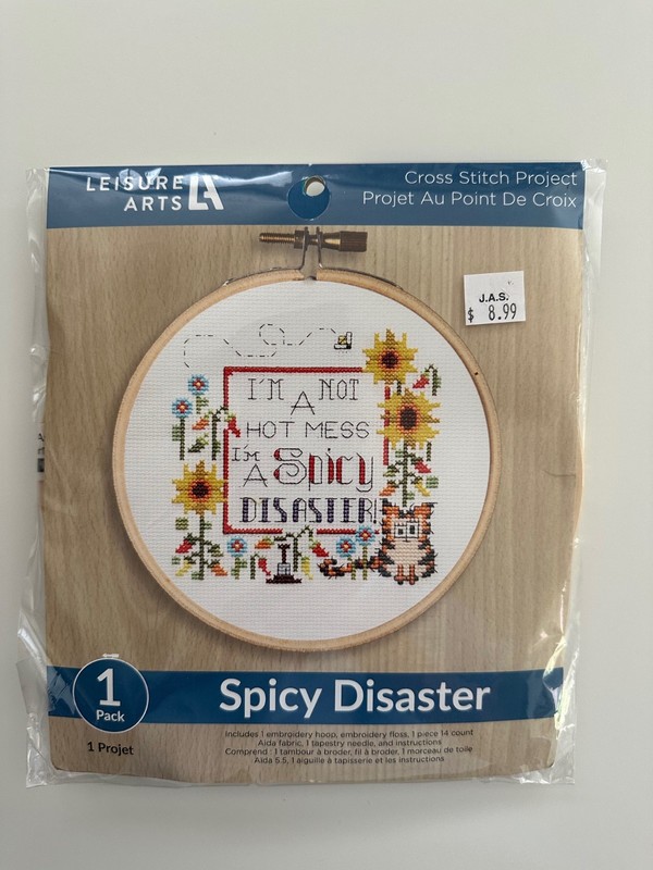 Counted Cross Stitch Kit, 7" Bamboo Hoop, Floss, 14 count Aida Fabric, Needle