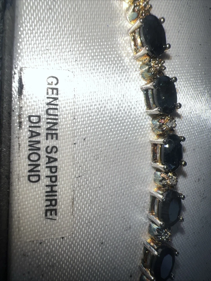 Brazalete tenis oro sobre plata piedras preciosas diamante en caja Foto 2 de 4