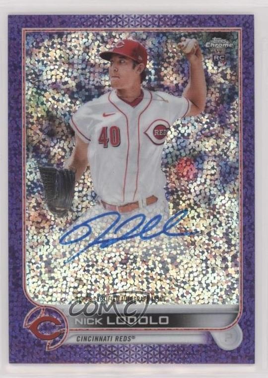 2022 Topps Chrome Rookie Purple Speckle Refractor 204/299 Nick Lodolo Auto 7c5