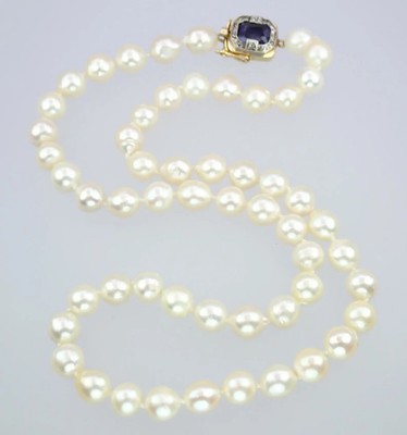 Antique 14K Two-Tone Gold Over Sapphire Diamond Pearl Art Necklace: 18''- Clasp