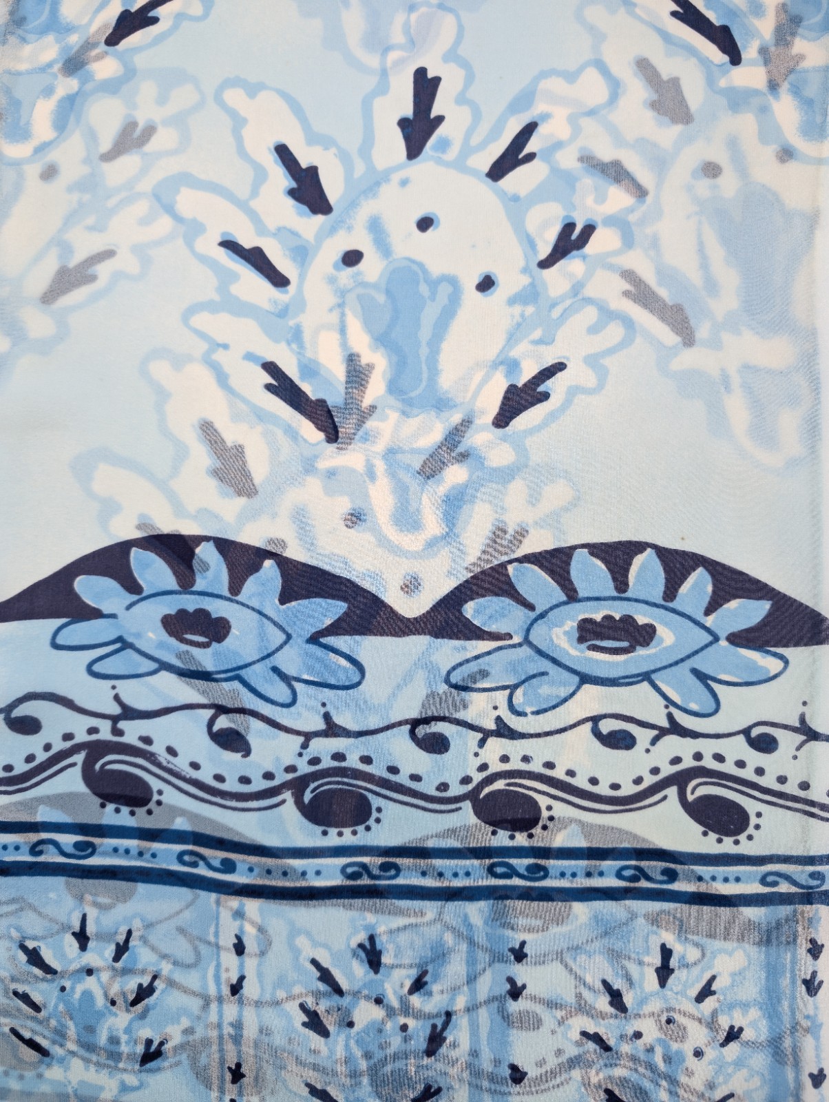 sciarpa seta chiffon stola azzurro blu bianco floreale paisley boho chic image 10
