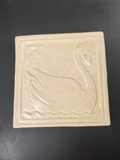 Vintage 1992 Pewabic Detroit Swan Art Tile, Matte Cream Glaze 7.5" Square