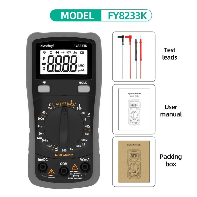 Smart Digital Multimeter 6000 Count True RMS Manual Ranging NCV Temp Flashlight