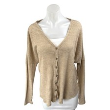 Urban Outfitters Out From Under Tan Waffle Knit Button Up Cardigan Sweater Top M