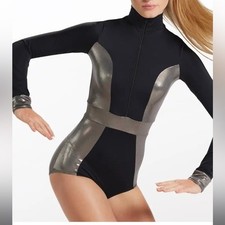 Weissman Balera Premium Metallic Zip Front Leotard NEW Size Adult Small Black