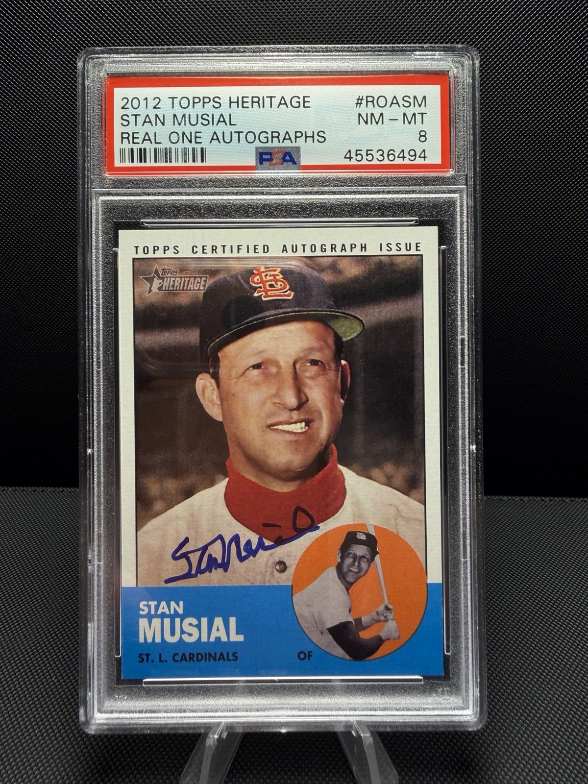 2012 Topps Heritage Real One Autographs Stan Musial Cardinals HOF AUTO PSA 8