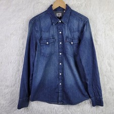 Levis Mens M Blue Denim Pearl Snap Long Sleeve Shirt Western