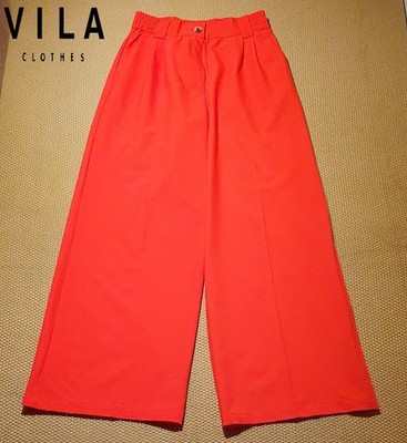 Vila Damen knallrote Hose weites Bein - Größe 10L W30 L31 Stretch lockere Passform