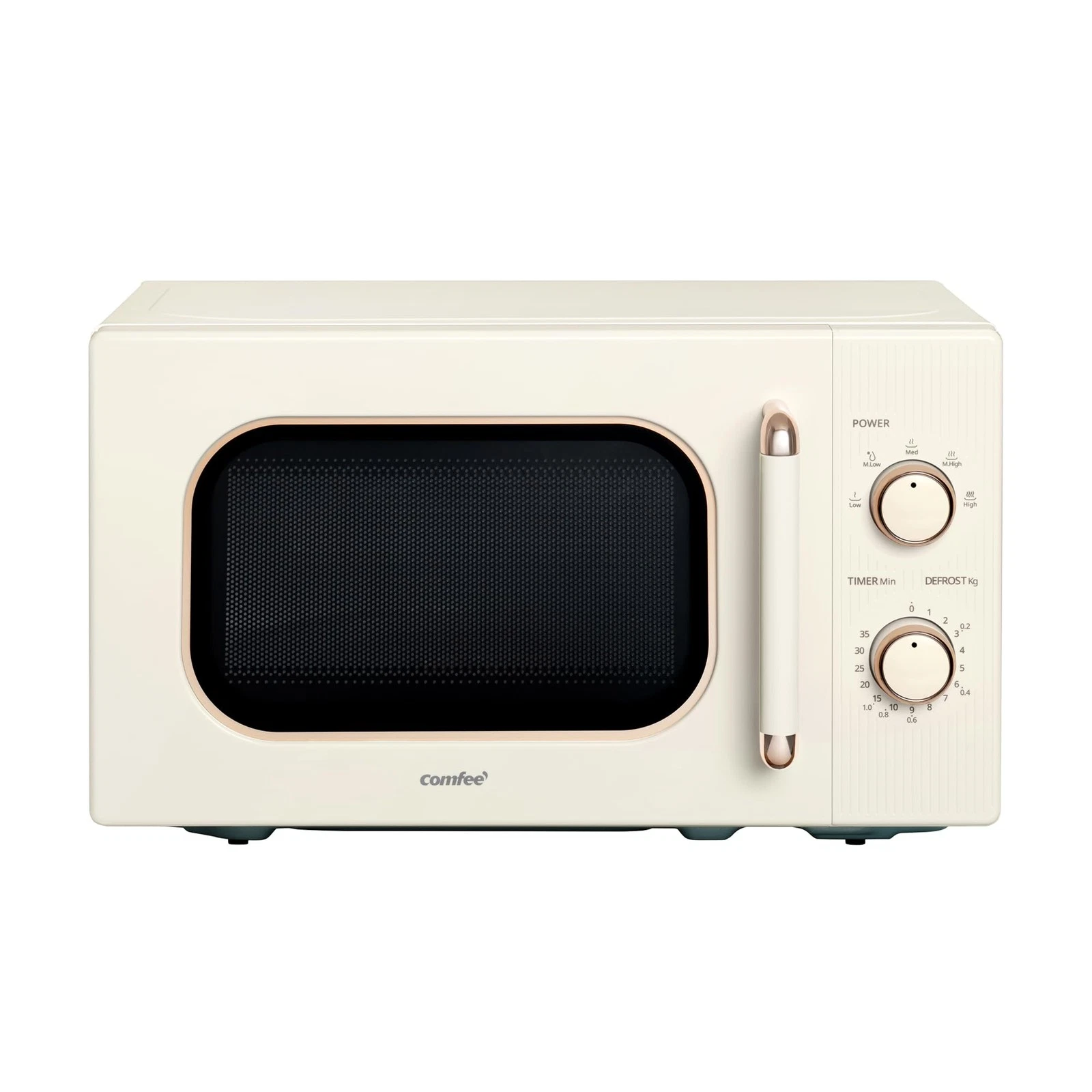 COMFEE 20L 700W Cream Compact Microwave Oven 5 Power Levels Defrost Function