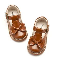 Little Girl Brown Mary Jane Dress Shoes Size 10 Ballet Flats for Flower Girl ...