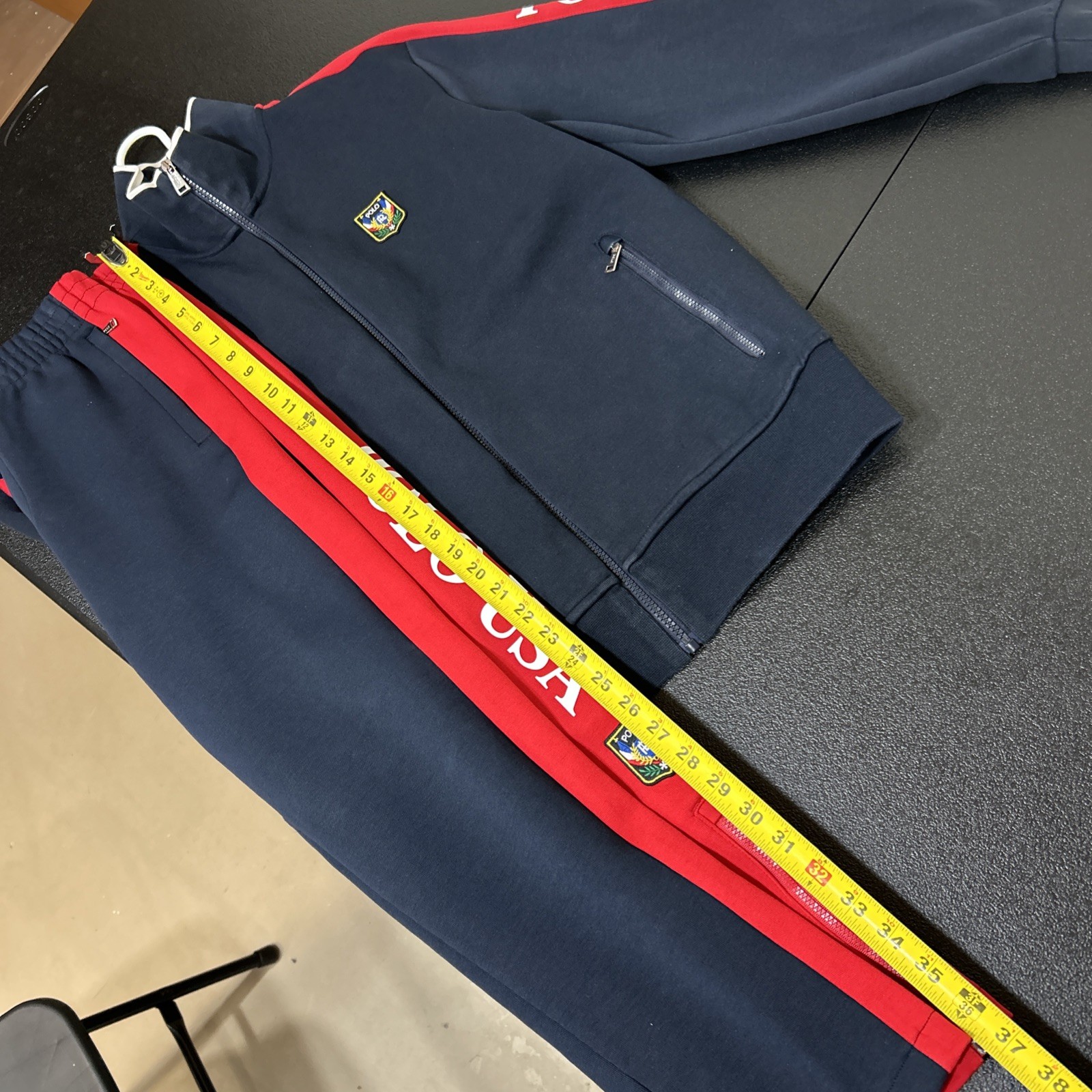 Polo Ralph Lauren Medium Track Jacket & Small Sweatpants Rare USA Crest Navy Red image 7