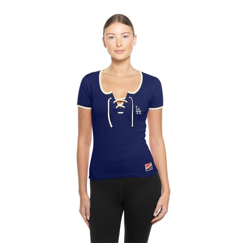 Women's New Era Royal Los Angeles Dodgers Throwback Lace Up T-Shirt