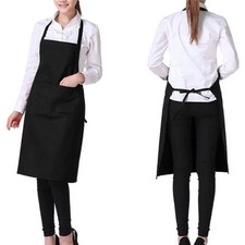 Black Kitchen Cooking Apron with 2 Pockets Chef Bib Work Apron for Men Women