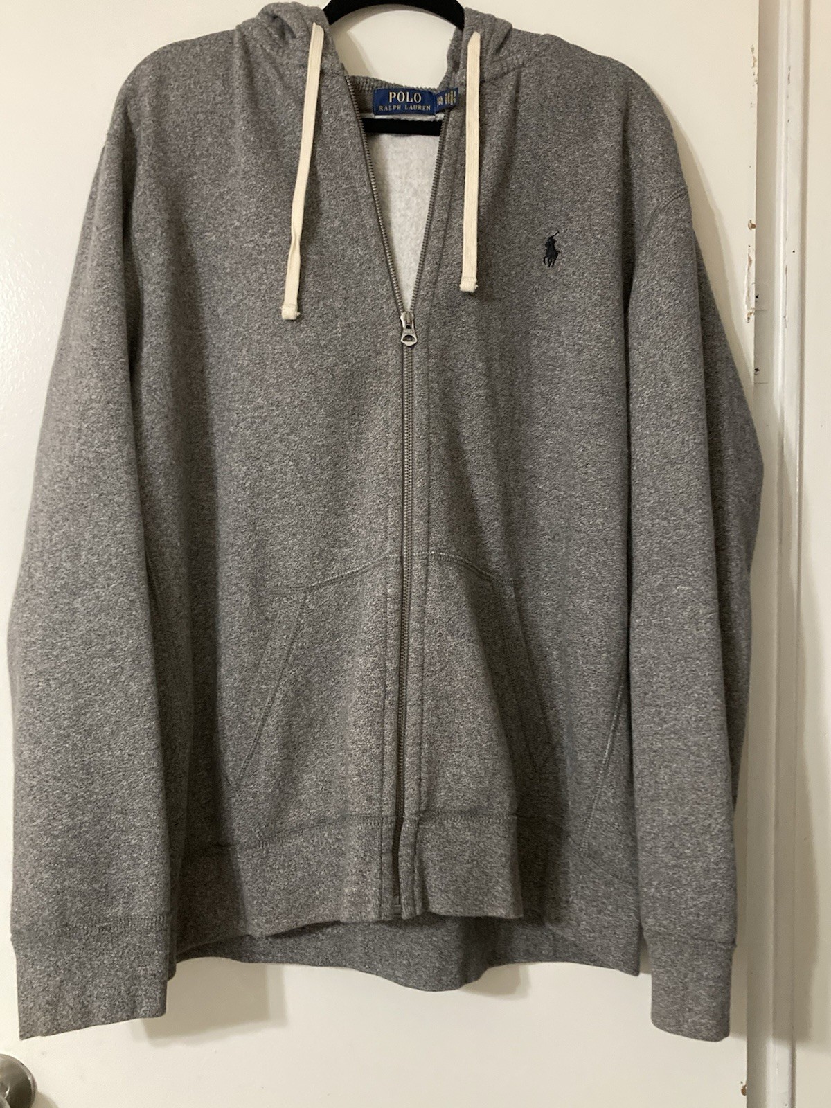 Polo Ralph Lauren Full Zip Felpa con Cappuccio Uomo L Grigio Erica Pile Termico Pony