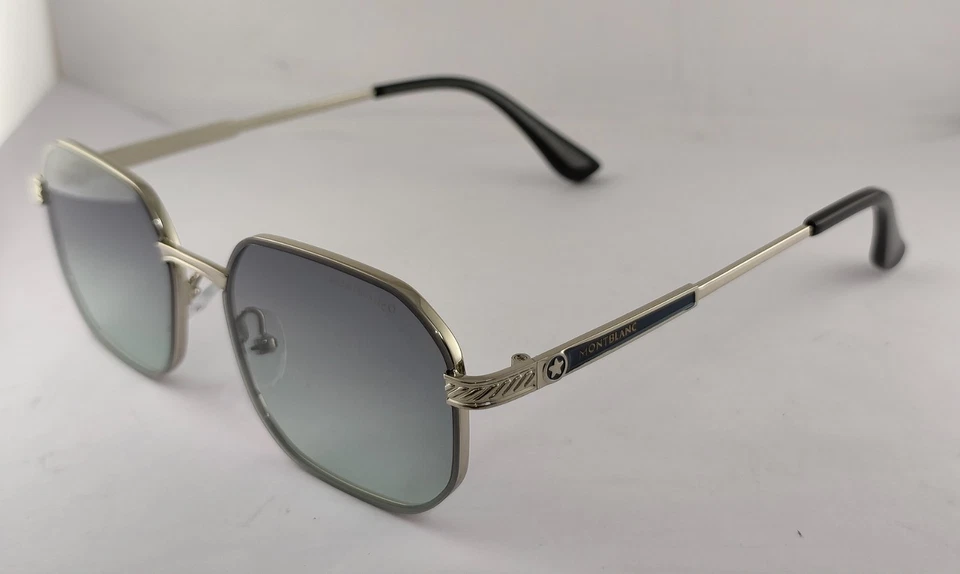 Gafas de sol Montblanc de lujo | Marco de metal plateado | Lentes azules 100 % con protección UV Foto 3 de 4
