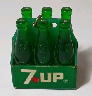 1970s Vintage Keychain 7 UP Six Pack Mini Bottles Plastic Vtg Soda Advertising