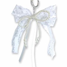 White Lace Pearl Bow Keychain, Y2k Bowknot Keyring Coquette Aesthetic Keychain