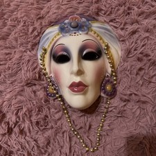 Vintage Hand Painted Masquerade Wall Mask Clay Art USA