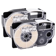 2PK Black on Clear Tape Cartridge XR-18X for Casio KL-120 EZ Label Printer 18mm