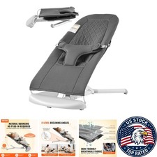 Elegant Dark Gray Baby Bouncer - 2 Recline Positions & Machine-Washable Cover