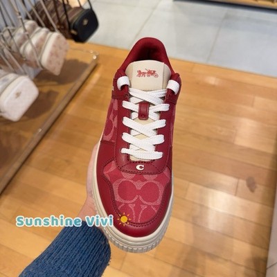 NEW Coach Woman Platform Sneaker In Signature Denim Red Denim