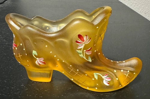VTG FENTON GLASS HAND PAINTED SIGNED STAMPED PAISLEY SLIPPER RARE #3