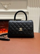 Chanel Coco Handle Small Black Grained Leather Flap Crossbody Bag Gold HW Auth