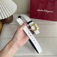 Salvatore Ferragamo Reversible Leather Belt White Black Gancini Buckle New